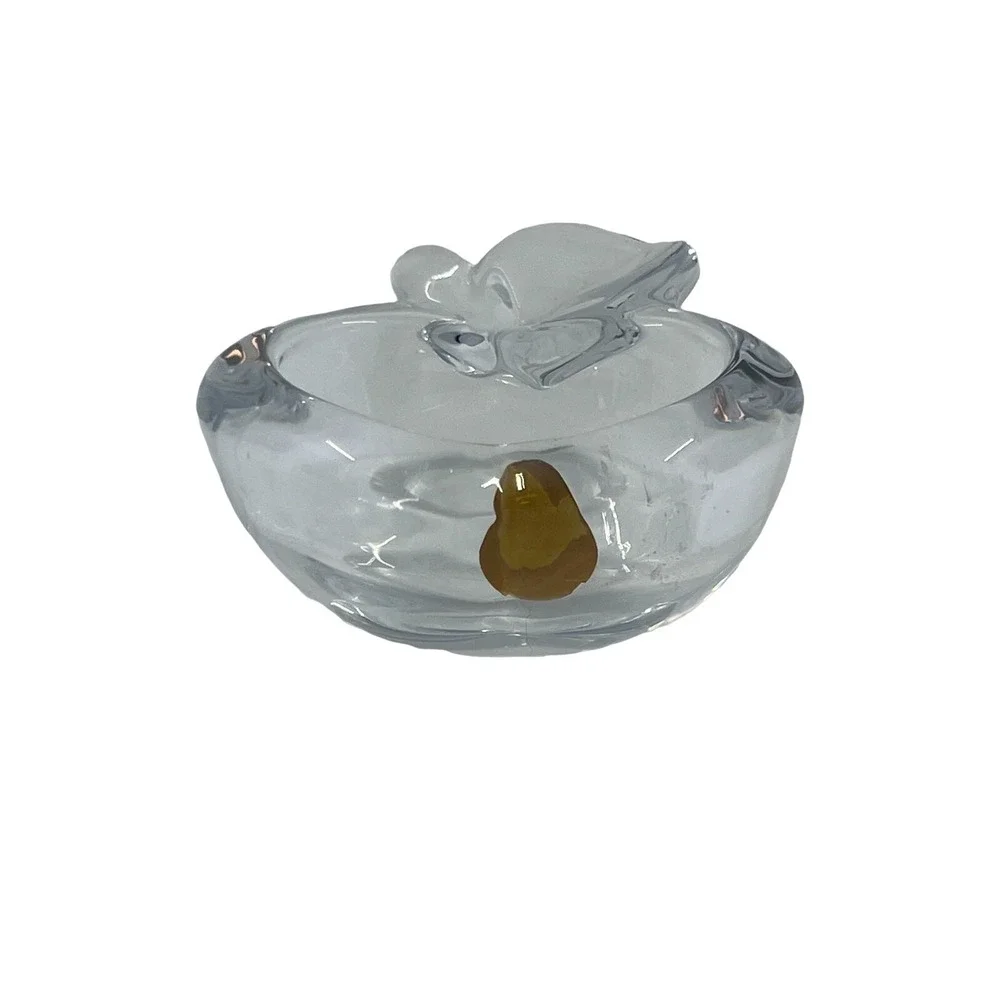 Vintage VANNES‎ LE CHATEL France French Crystal Art Glass Apple Dish Bowl